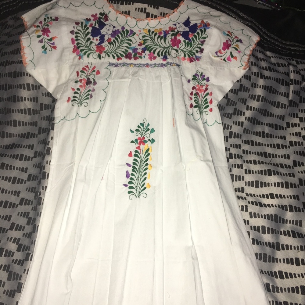White Mexican dress hand embroidered with flowers